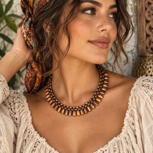 Vintage Copper Statement Necklace Fringe Collar Boho Tribal Artisan Jewelry